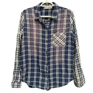 Paper‎ Crane Womens Plaid Button Down Shirt Long Sleeve Blue White Small